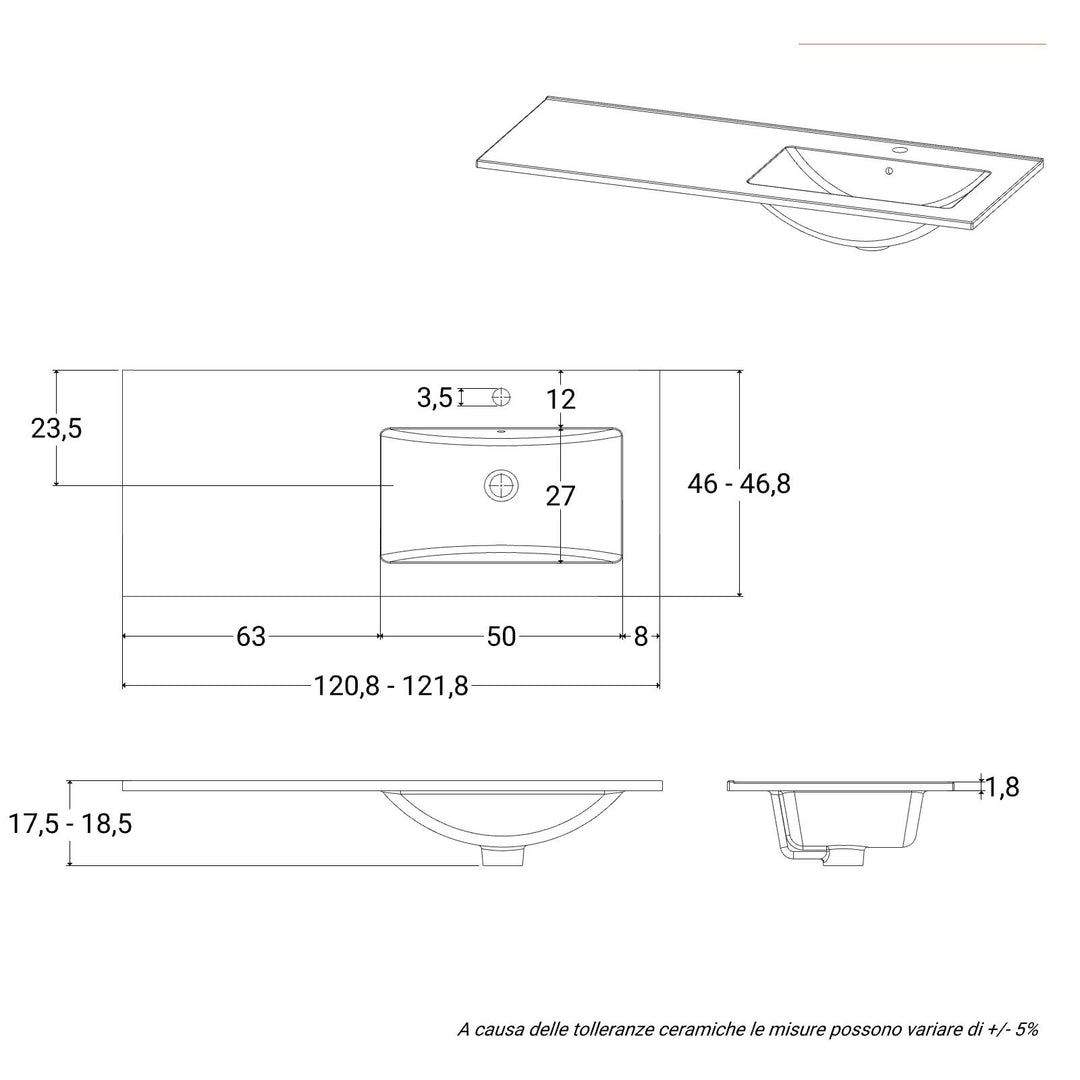 120 cm suspended bathroom cabinet in reeded concrete green with right sink and mirror - Nerk