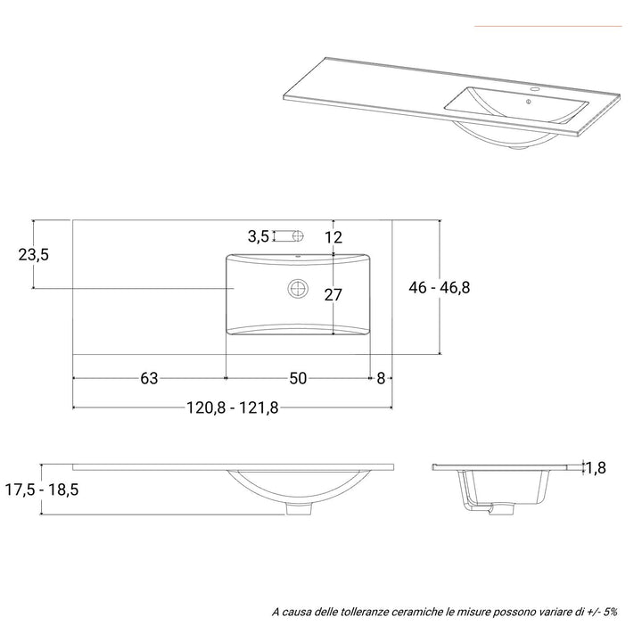 120 cm suspended bathroom cabinet in reeded concrete green with right sink and mirror - Nerk