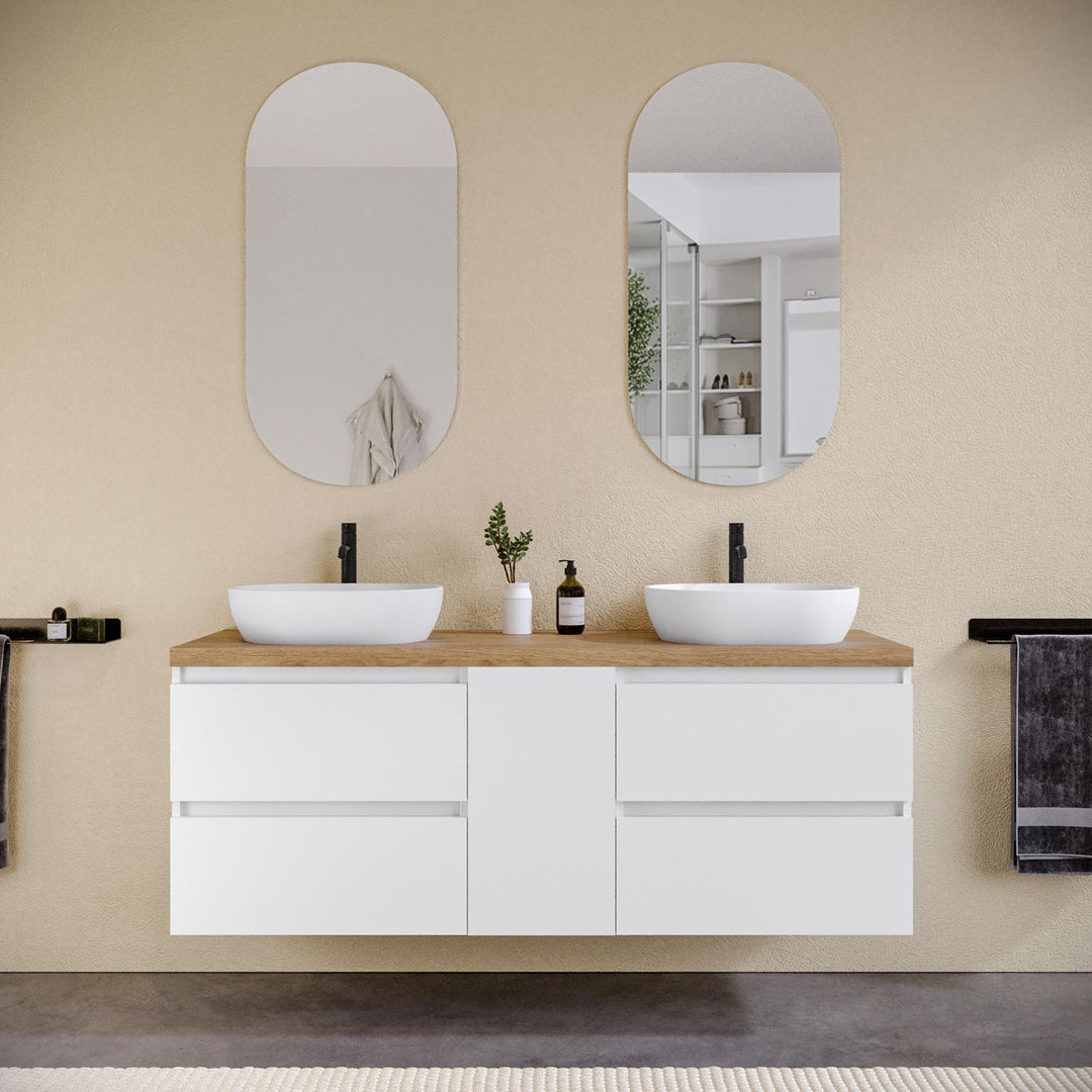 Anami 150 cm White Satin Bathroom Cabinet - Front View