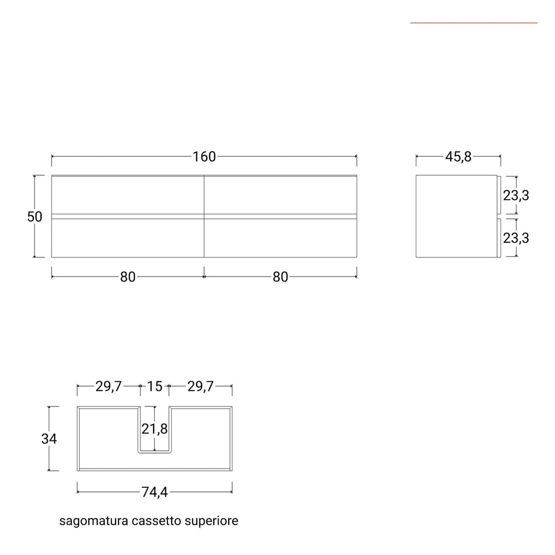 160 cm matt white suspended bathroom cabinet with drawers and double basin sink with mirror - Cuki