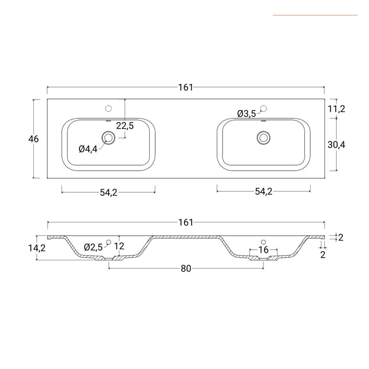 160 cm matt white suspended bathroom cabinet with drawers and double basin sink with mirror - Cuki