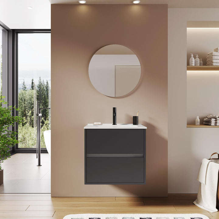 60 cm matt anthracite suspended bathroom cabinet with sink and mirror - Dedalo