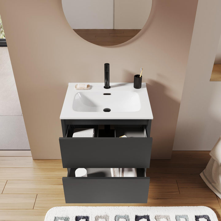 60 cm matt anthracite suspended bathroom cabinet with sink and mirror - Dedalo