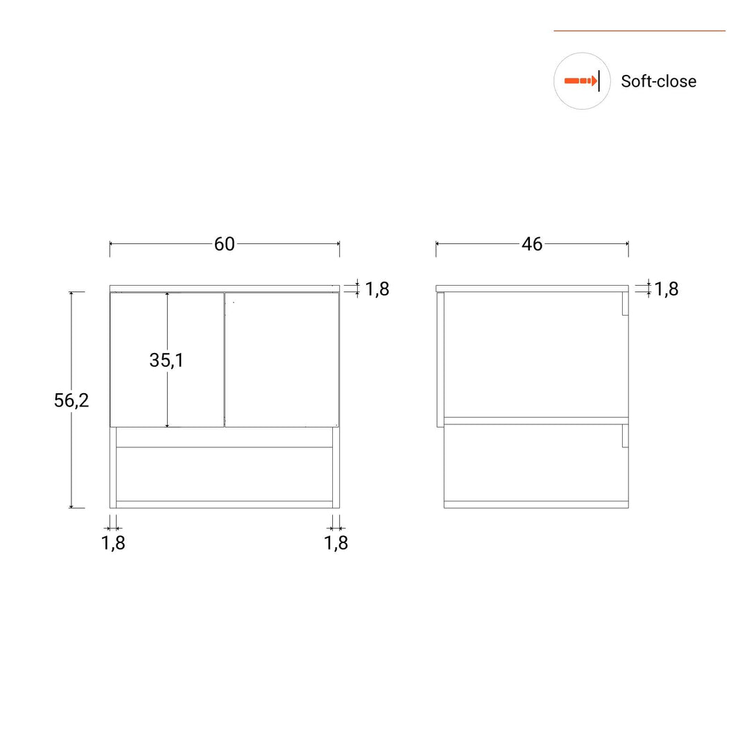 Suspended Bathroom Cabinet with Doors 60 cm Oak Finish with Top and Mirror – Lion