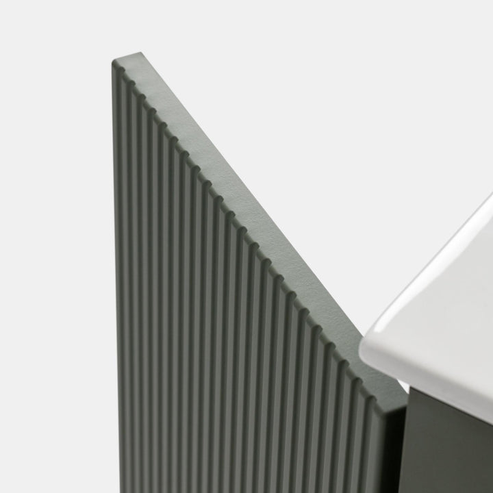 60cm suspended bathroom cabinet in ribbed concrete green with sink and mirror - Nerk