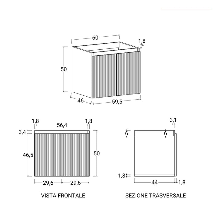 60cm suspended bathroom cabinet in ribbed concrete green with sink and mirror - Nerk