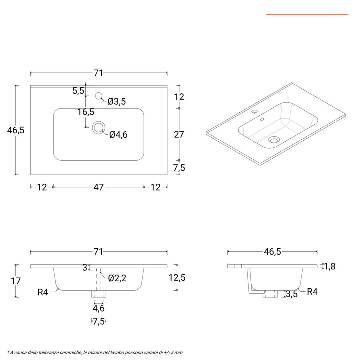 70cm suspended bathroom cabinet with matt white drawers and washbasin with mirror - Tayga