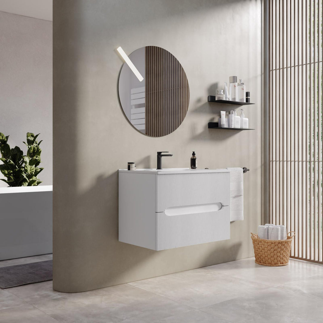 70cm suspended bathroom cabinet with matt white drawers and washbasin with mirror - Tayga