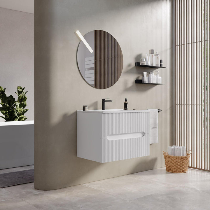 70cm suspended bathroom cabinet with matt white drawers and washbasin with mirror - Tayga