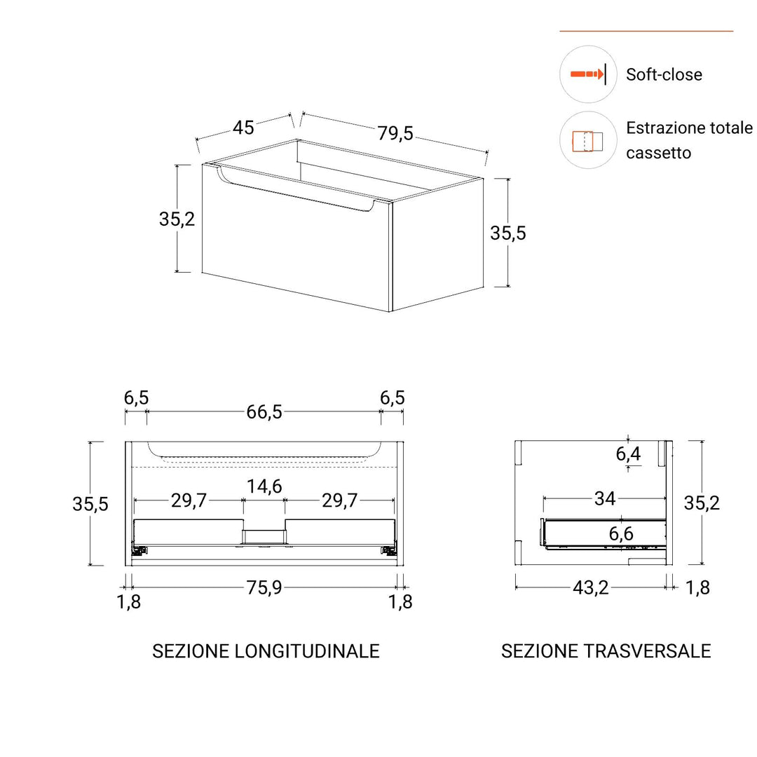 80cm matt white suspended bathroom cabinet with integrated sink and mirror - Sleek