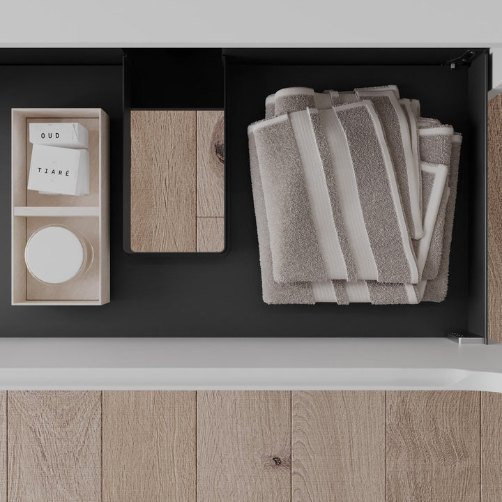 80cm matt white suspended bathroom cabinet with integrated sink and mirror - Sleek