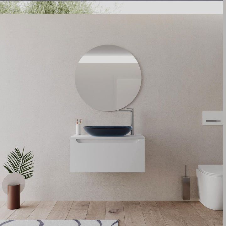 80cm matt white suspended bathroom cabinet with top and mirror - Sleek - Main View