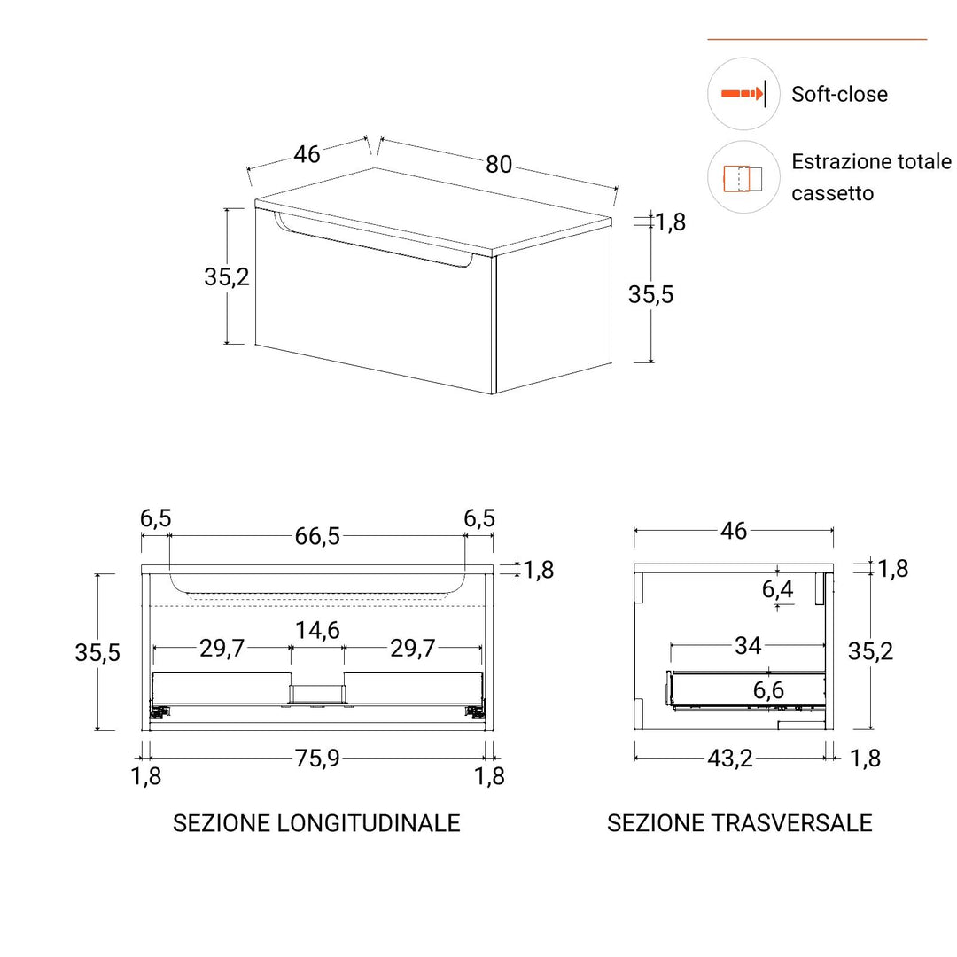 80cm matt white suspended bathroom cabinet with top and mirror - Sleek - Image 9