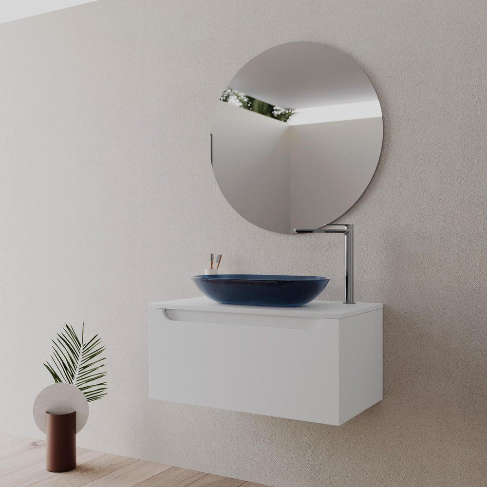 80cm matt white suspended bathroom cabinet with top and mirror - Sleek - Image 2