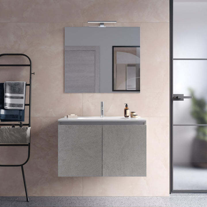 Suspended bathroom cabinet with 80 cm stone grey doors with sink and mirror - Cuki