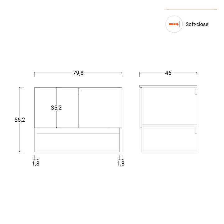 80cm gold oak suspended bathroom cabinet with integrated sink and mirror - Lion LIN-8LRG