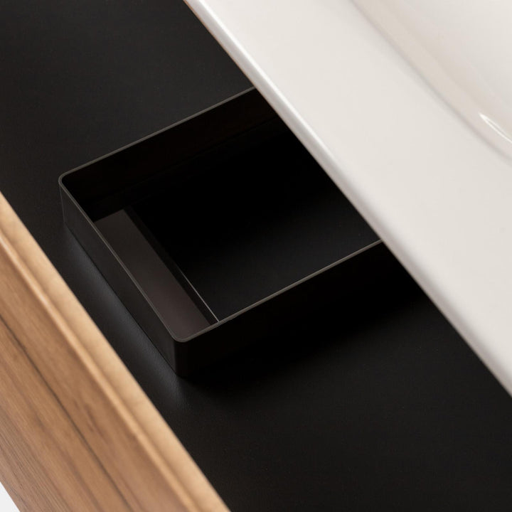 80cm gold oak suspended bathroom cabinet with integrated sink and mirror - Sleek