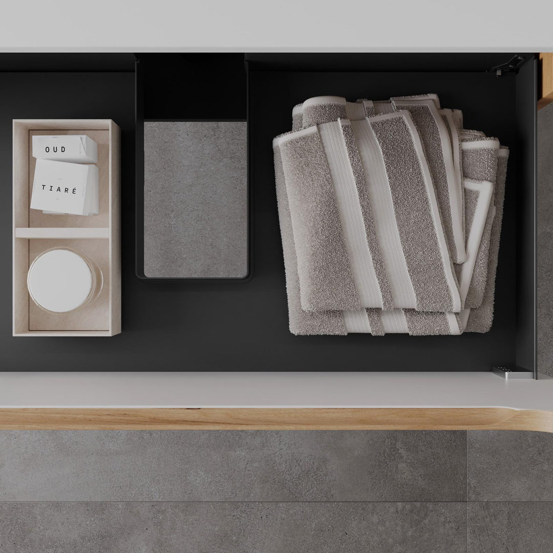 80cm gold oak suspended bathroom cabinet with integrated sink and mirror - Sleek