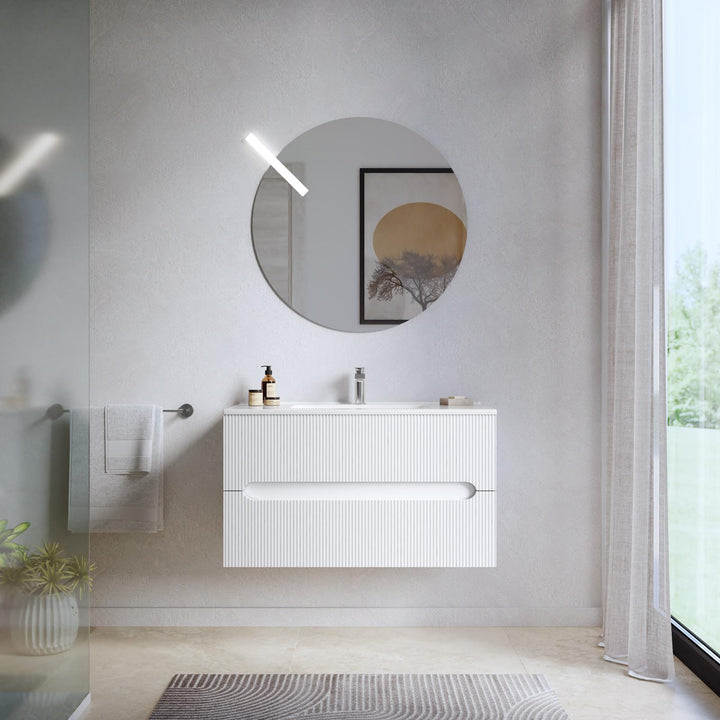 Tayga bathroom cabinet - 90cm matt white drawers with washbasin and mirror