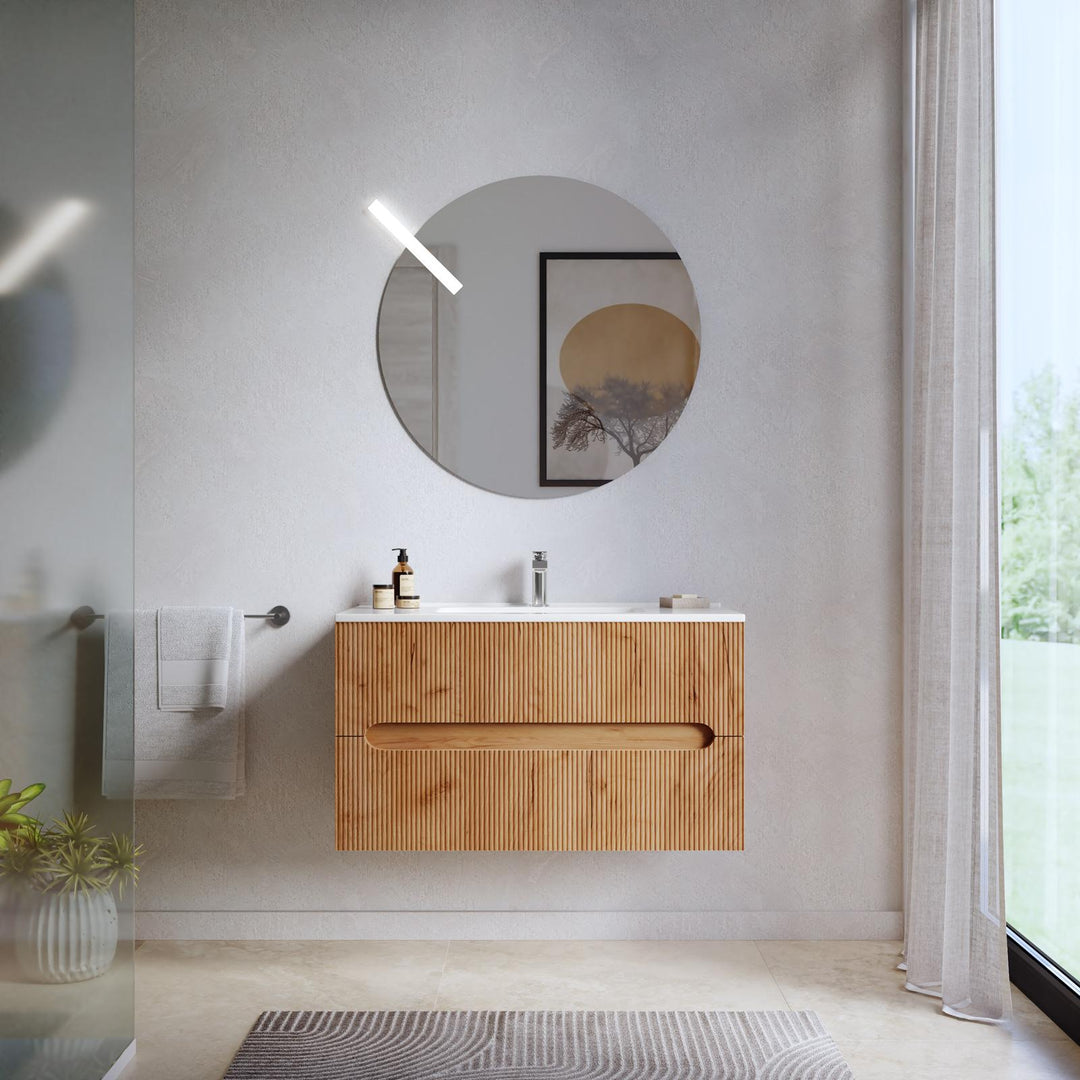 Tayga 90cm cabinet with gold oak drawers