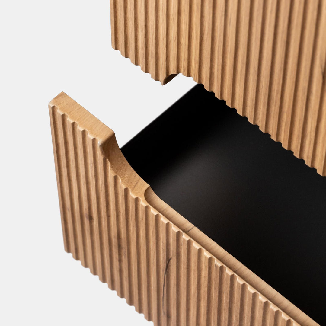 90 cm suspended bathroom cabinet with gold oak drawers and mirror - Tayga