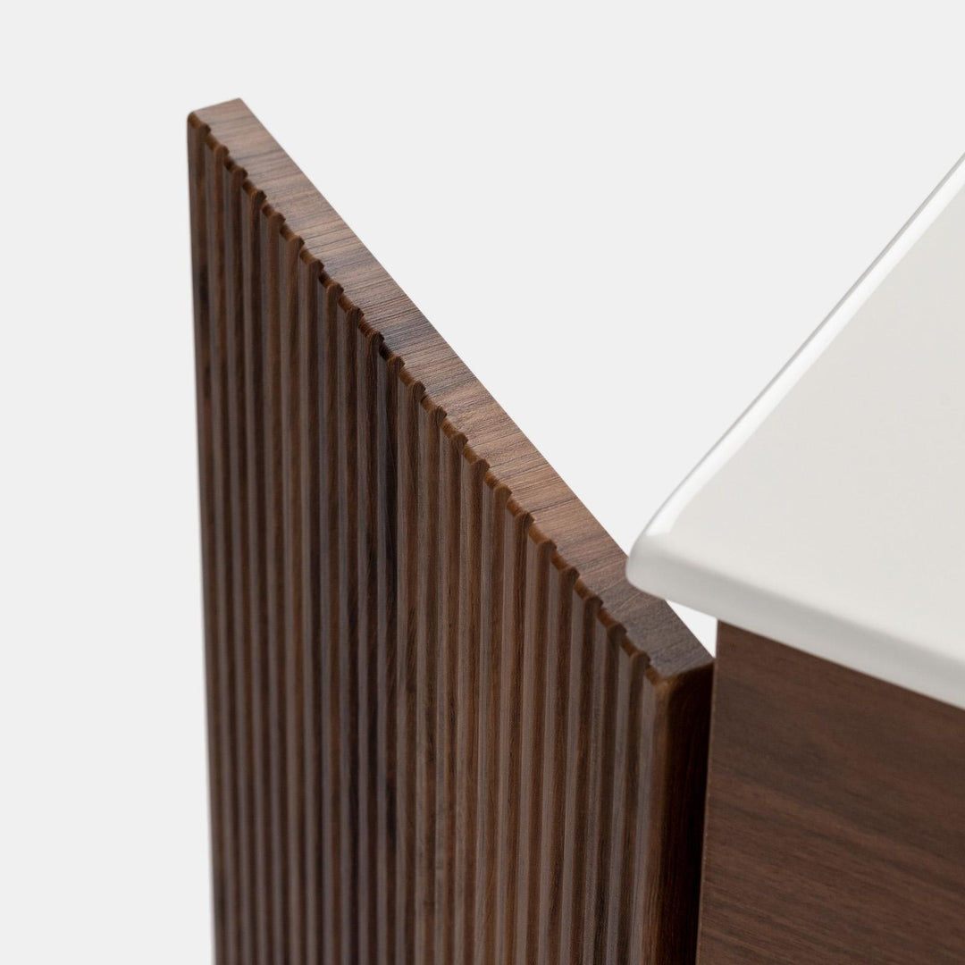 Suspended bathroom cabinet with 80 cm doors in reeded oak with sink and mirror - Nerk