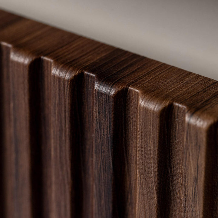 Suspended bathroom cabinet with 80 cm doors in reeded oak with sink and mirror - Nerk