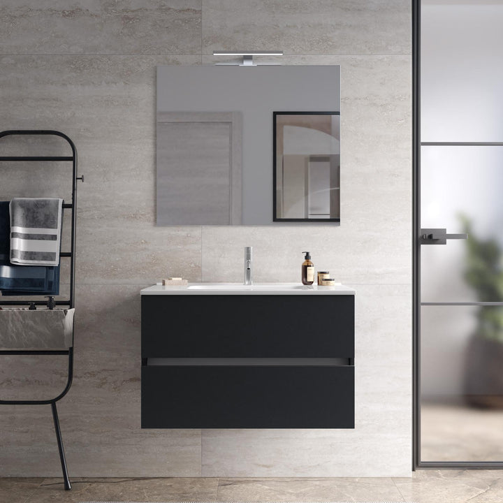 Cuki bathroom cabinet - 80cm matt black with sink and mirror