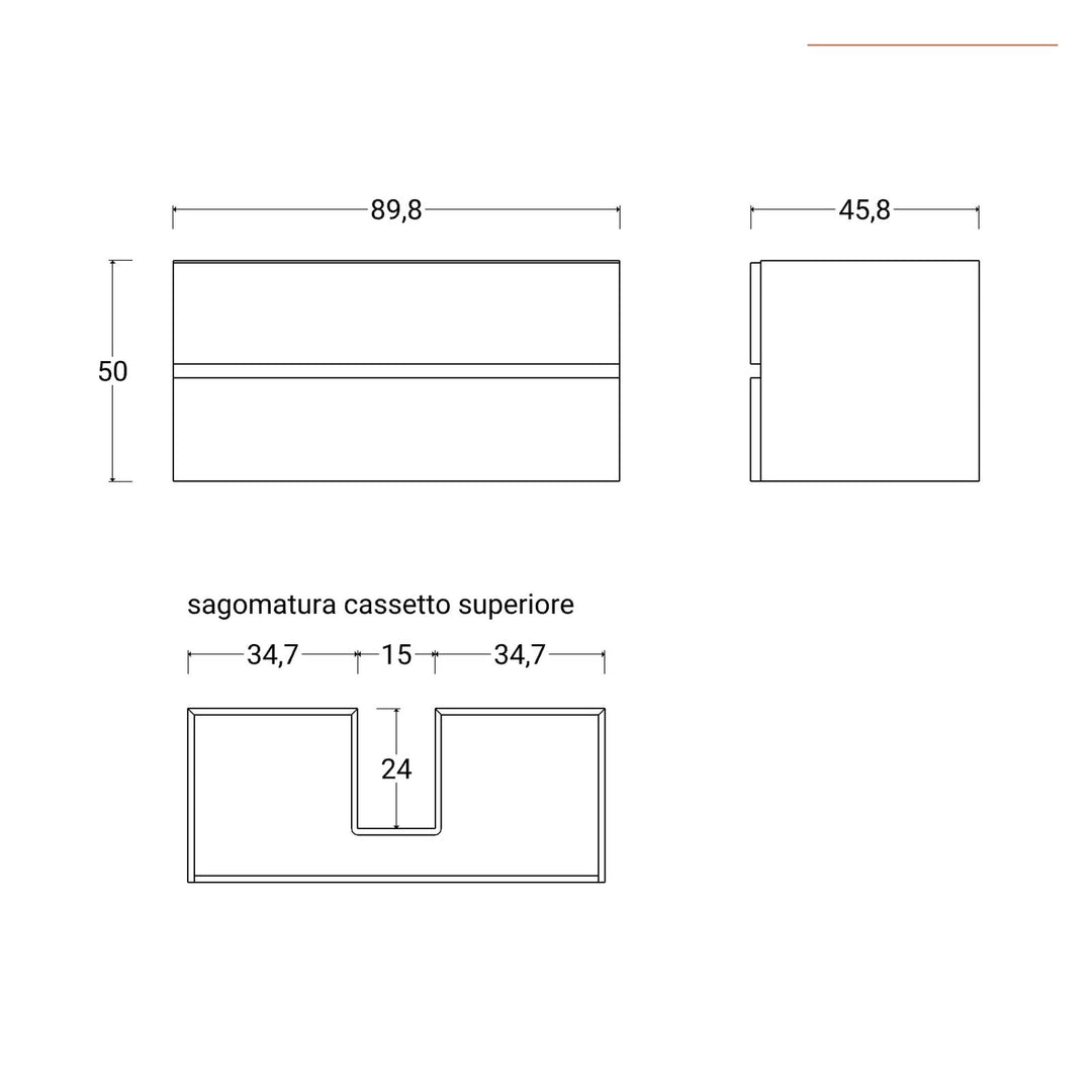 Suspended bathroom cabinet with drawers 90 cm gold oak with sink and mirror - Cuki