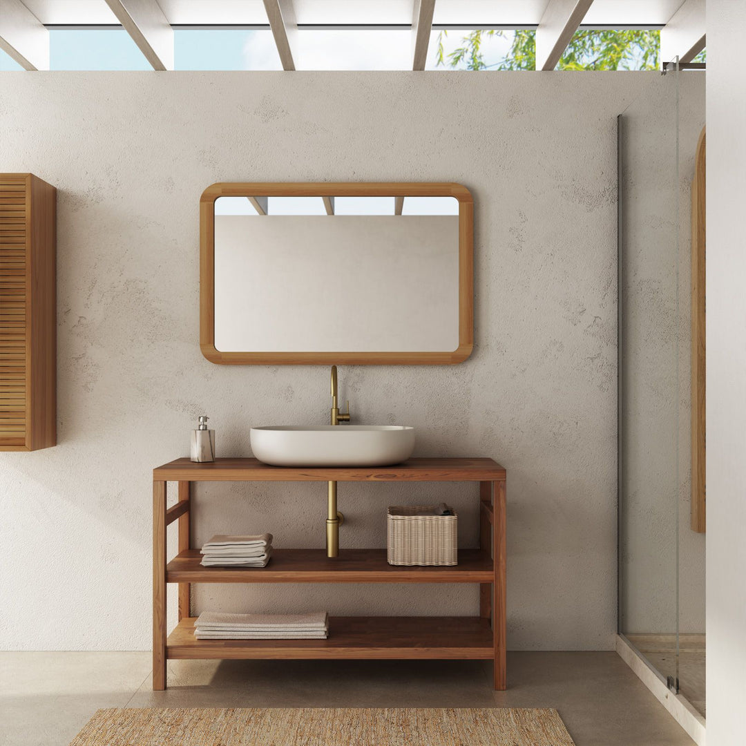Palmas 120 cm double shelf teak wood vanity unit