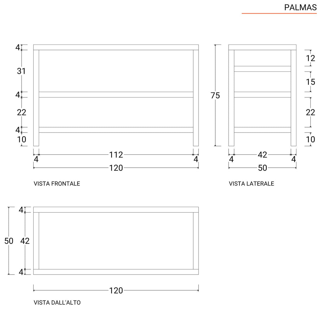 120 cm double shelf teak wood vanity unit - Palmas