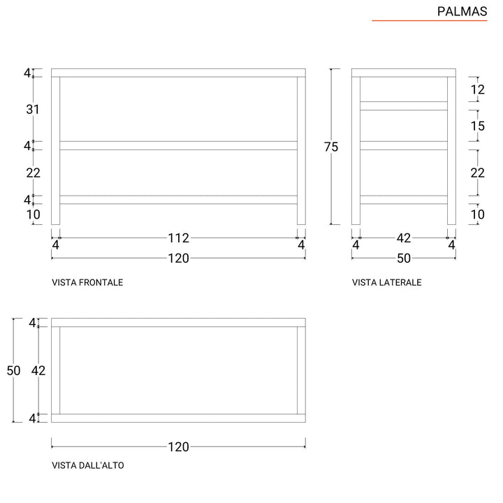 120 cm double shelf teak wood vanity unit - Palmas