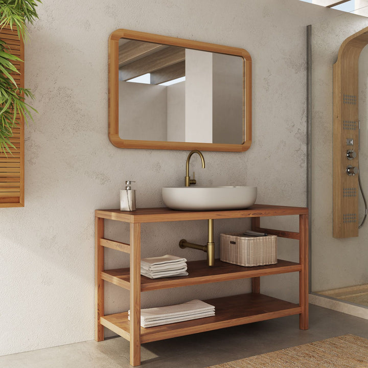 120 cm double shelf teak wood vanity unit - Palmas