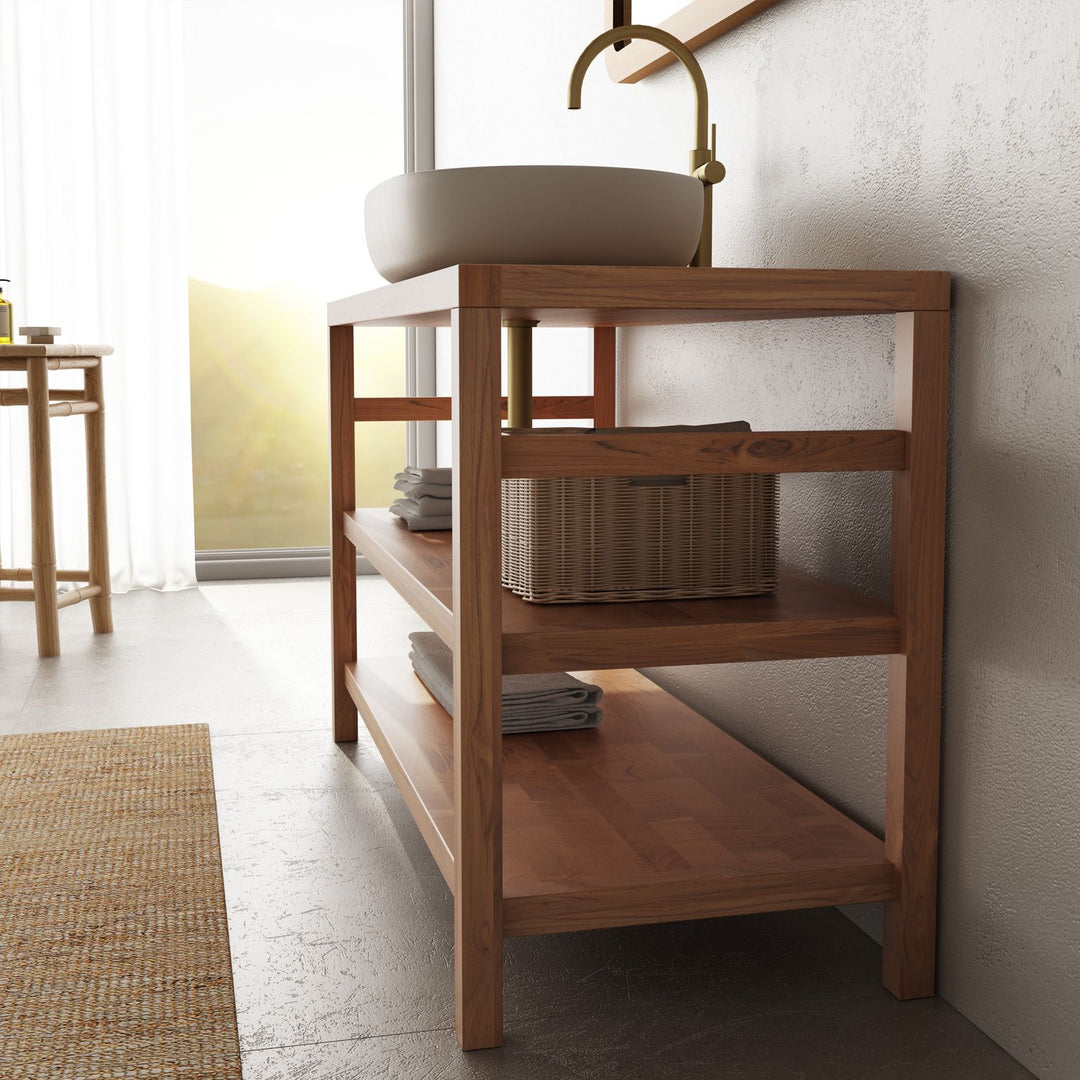 120 cm double shelf teak wood vanity unit - Palmas