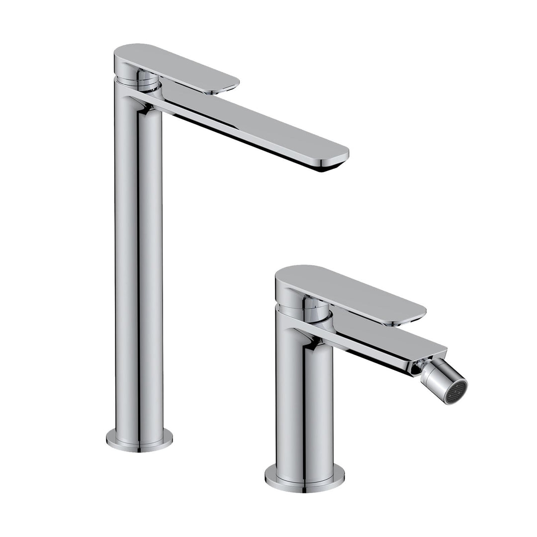 High basin mixer and bidet chrome set – Fusion
