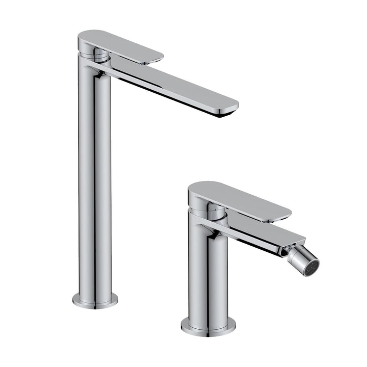 High basin mixer and bidet chrome set – Fusion