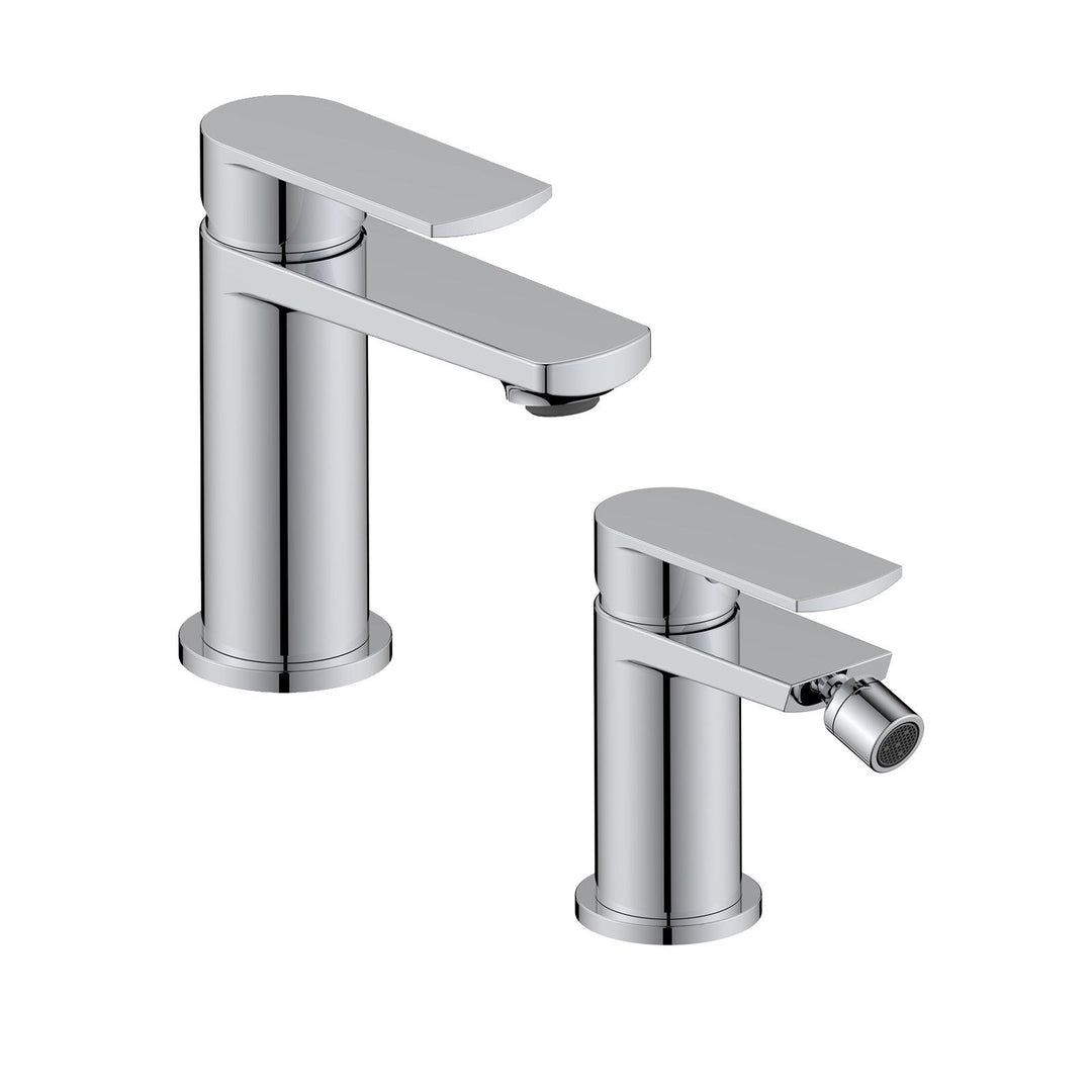 Chrome basin and bidet mixer set – Fluid