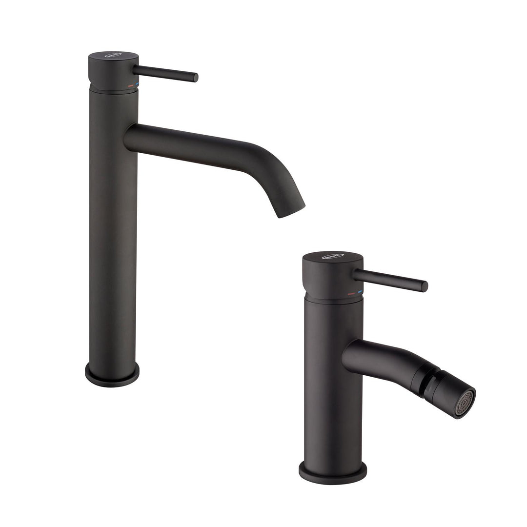 High basin mixer set + matt black bidet Gun by Jacuzzi - Taps