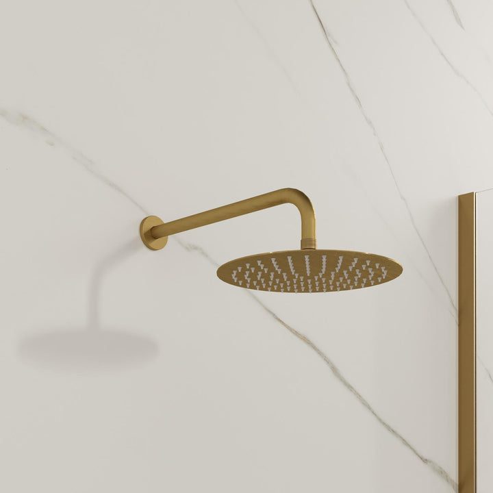 Ultra slim shower head set 30 cm with shower arm 35 cm brushed gold