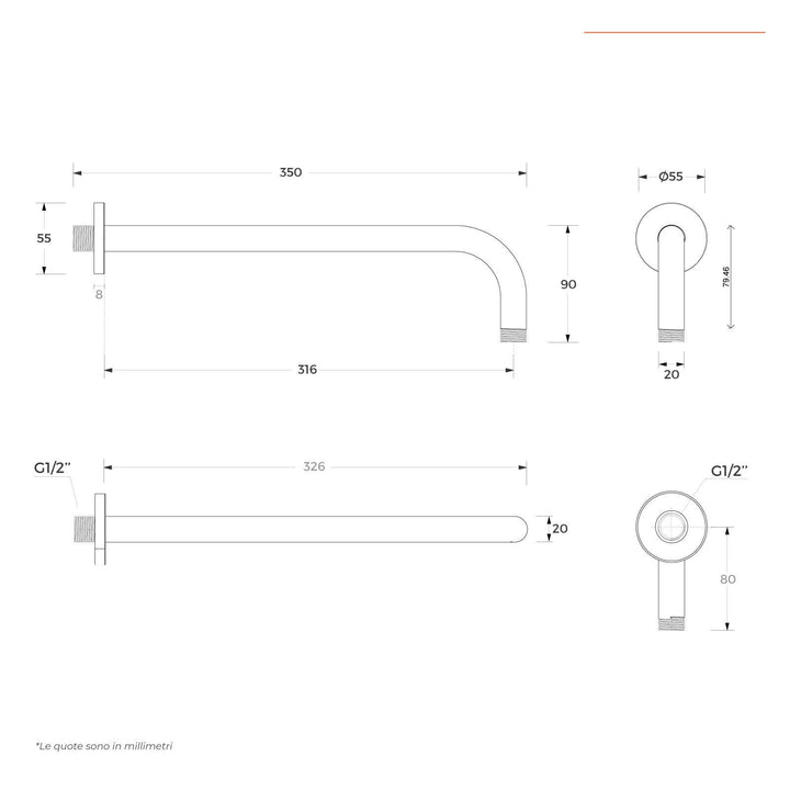 Ultra slim shower head set 30 cm with shower arm 35 cm brushed gold