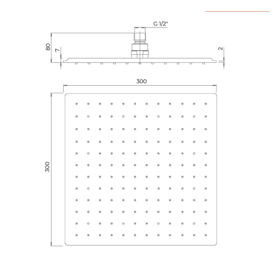 Ultra slim shower head set 30x30 cm with 40 cm square shower arm brushed gold
