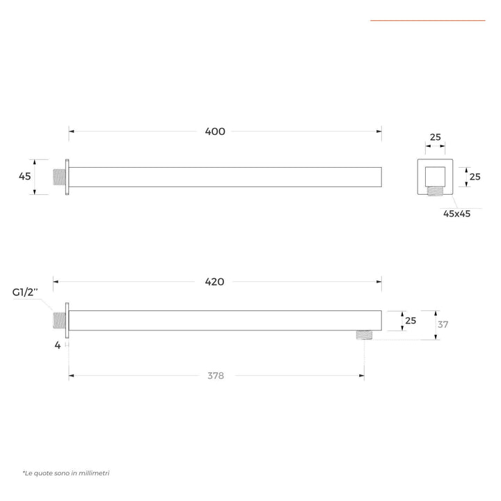 Ultra slim shower head set 30x30 cm with 40 cm square shower arm brushed gold