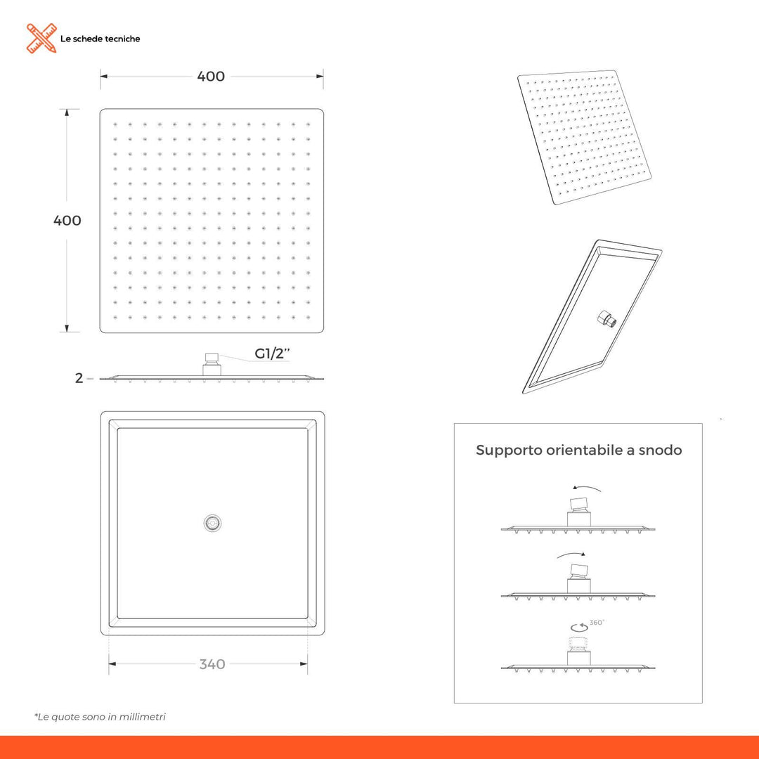 Ultraslim shower head set 40x40 cm with 40 cm elbow arm - image 12