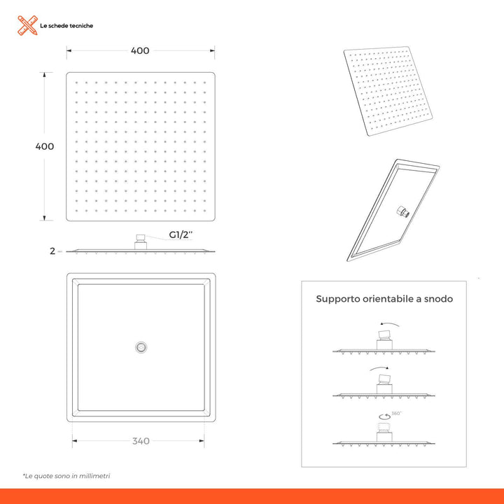 Ultraslim shower head set 40x40 cm with 40 cm elbow arm - image 12