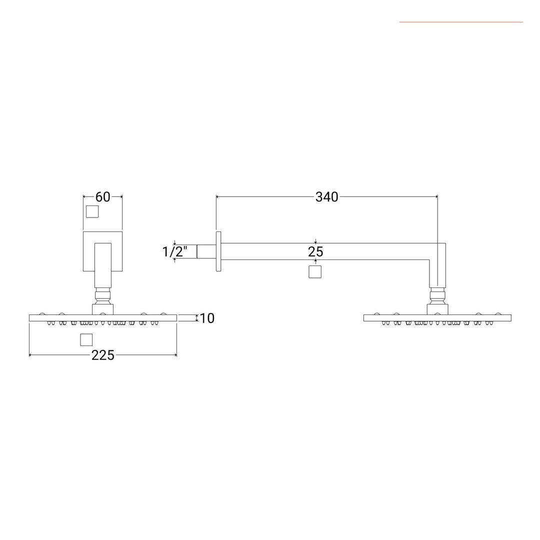 20x20 cm square shower head with satin gold arm