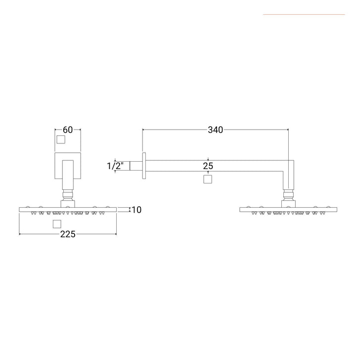 20x20 cm square shower head with satin gold arm