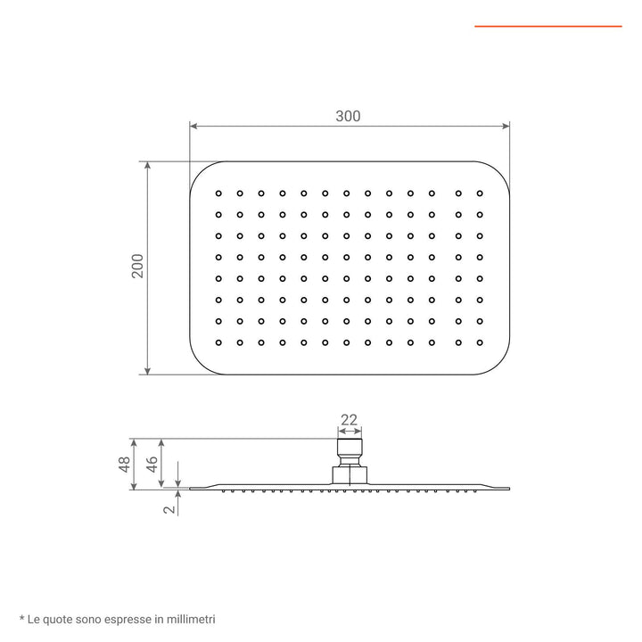Rectangular shower head 30x20 cm and 40 cm arm anti-limescale Jacuzzi - Taps