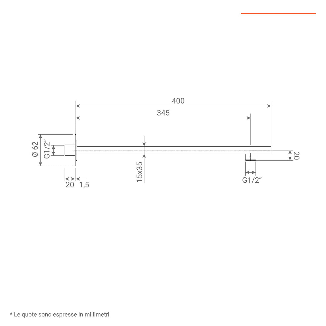 Rectangular shower head 30x20 cm and 40 cm arm anti-limescale Jacuzzi - Taps