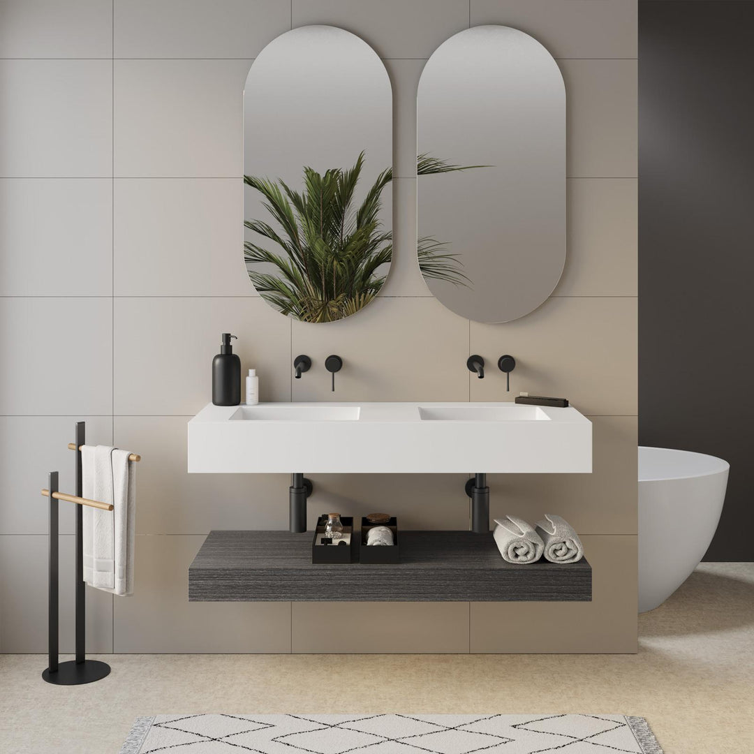 Matt white double sink top 120 cm - Medina