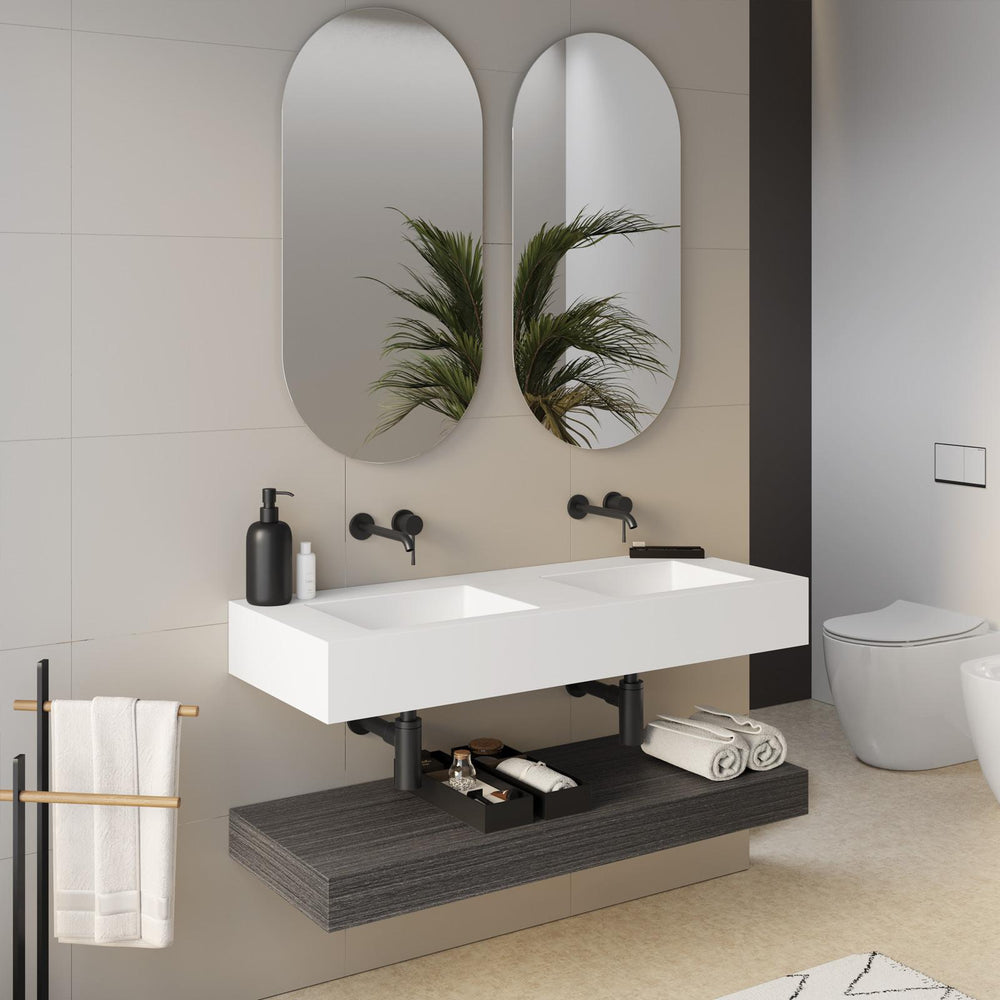 Matt white double sink top 120 cm - Medina